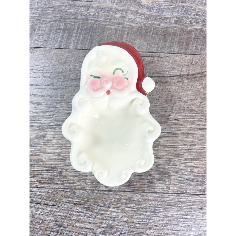 Vintage Winking Santa Claus dish Christmas trinkets holidays decor